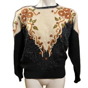 Vintage Lisa & Me lambswool angora embroidered floral sweater